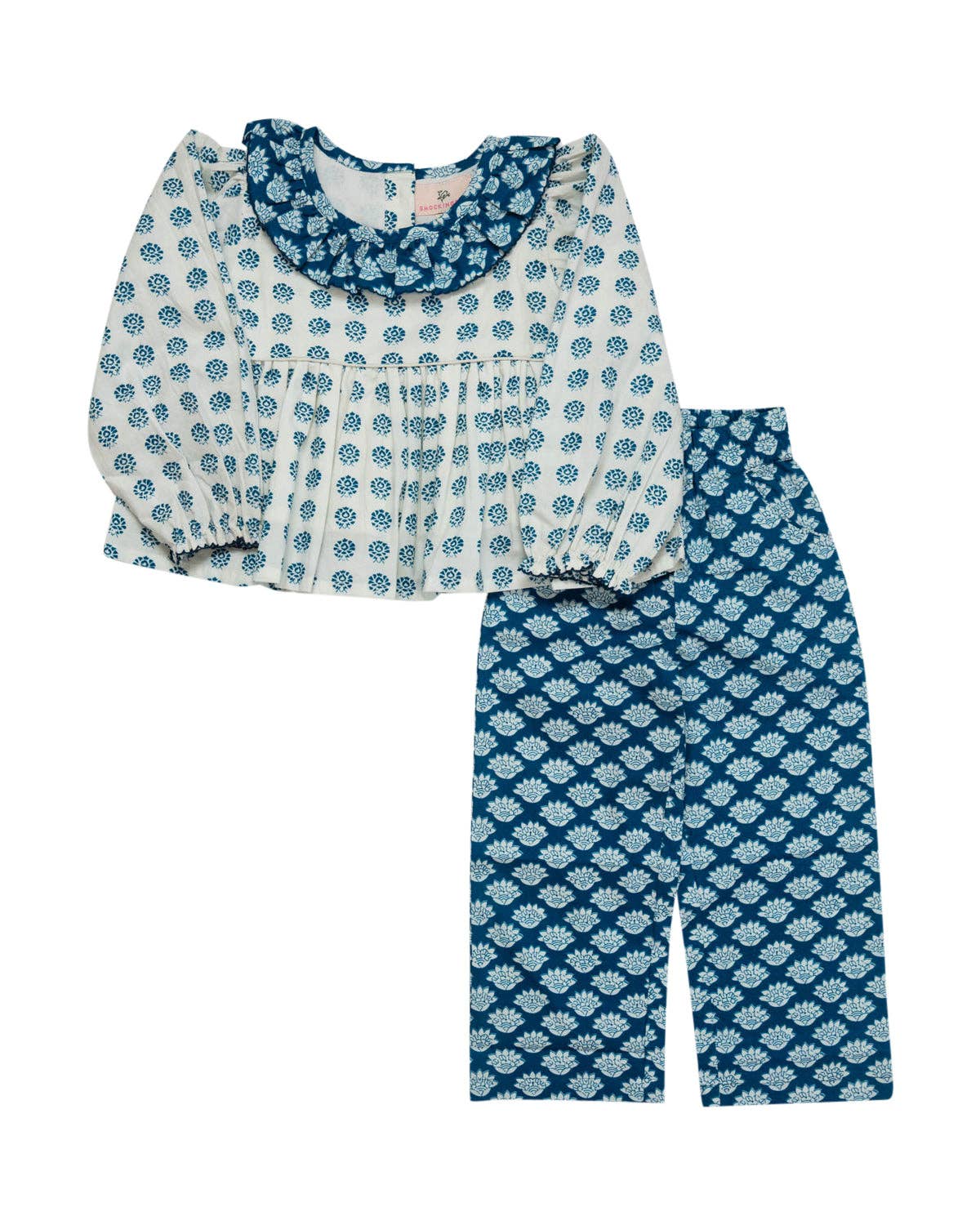 Mixed Blue Block Print Legging Set